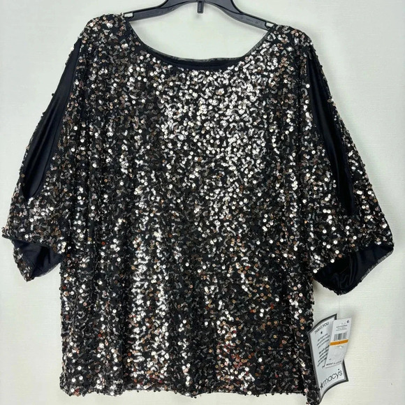 Alex Evenings Tops - NWT Alex Evenings Black Silver Sequin Party Disco Off Shoulder Formal Blouse S